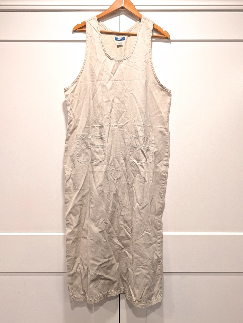 VINTAGE Bryn Connelly Cream Sleeveless Pinafore Jumper Dress with Patch Pockets
